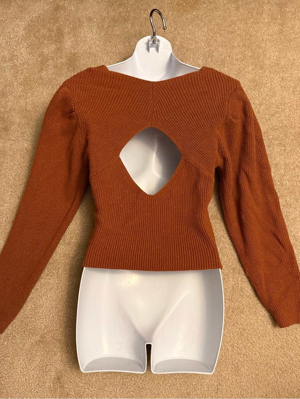 Rust Off-Shoulder Ribbed Sweater - Picture 2 of 3